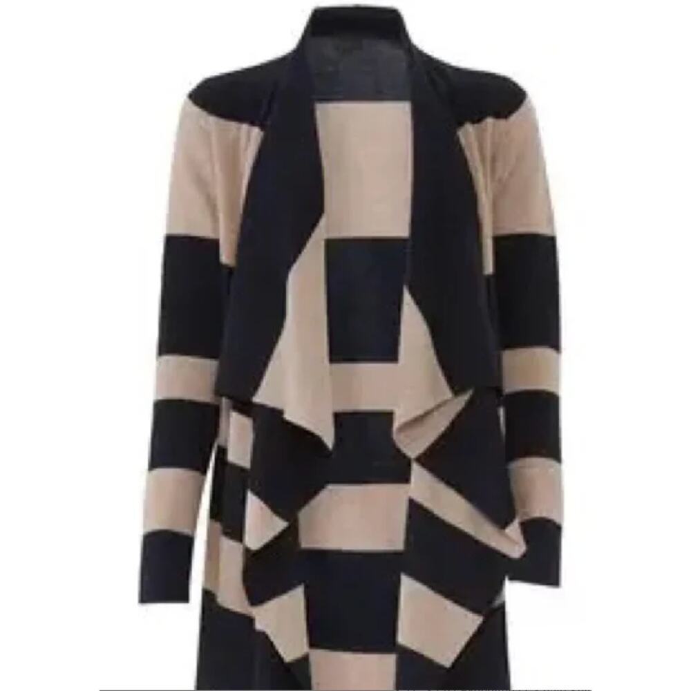 525 America Waterfall Drape Heavy Knit Cardigan Stripe Navy Oatmeal Sz Medium